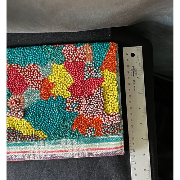America & Beyond Beaded‎ Clutch Crossbody Handbag Turquoise Colorful Party Purse